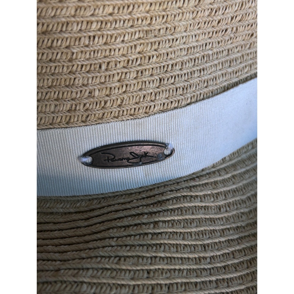Panama Jack Wide Brim Floppy Hat Straw One Size Tan White Coastal Beach Core - Picture 3 of 6